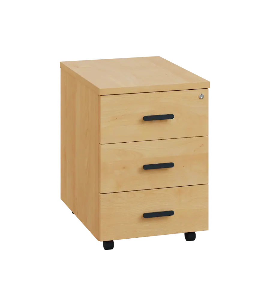 LKC 2 - 00 kontejner pojízdný, 3-zásuvkový, deska 25 mm, centrální zámek, javor horský